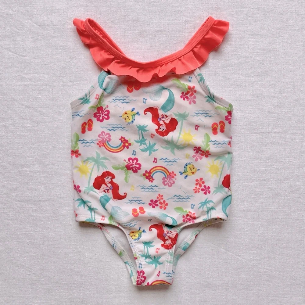 Disney Princess Ariel Little Mermaid Flounder Fish Rainbow Ruffle Swimsuit 2T